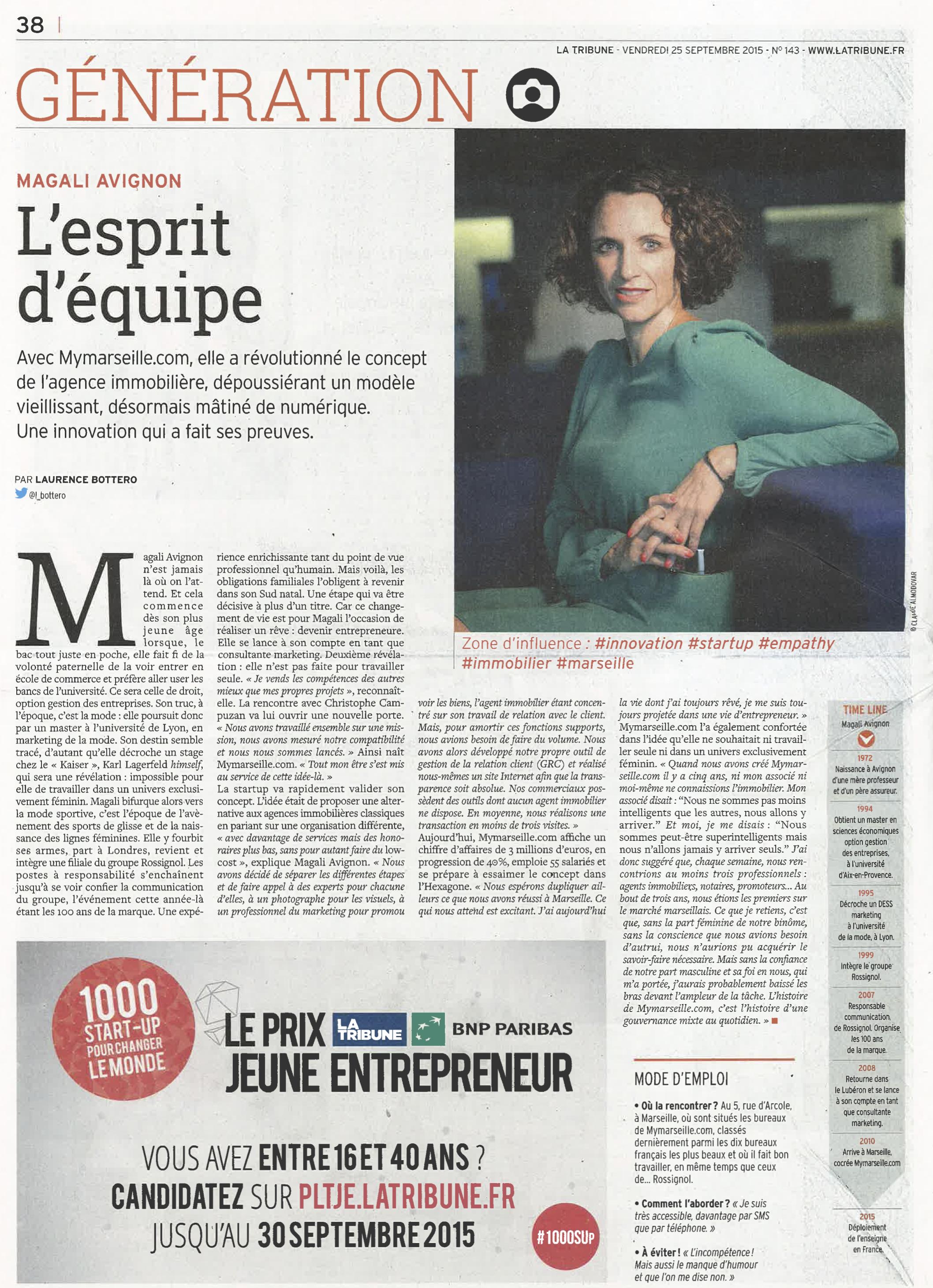 La Tribune, Magali Avignon directrice générale de mymarseille.com, site immobilier à Marseille.